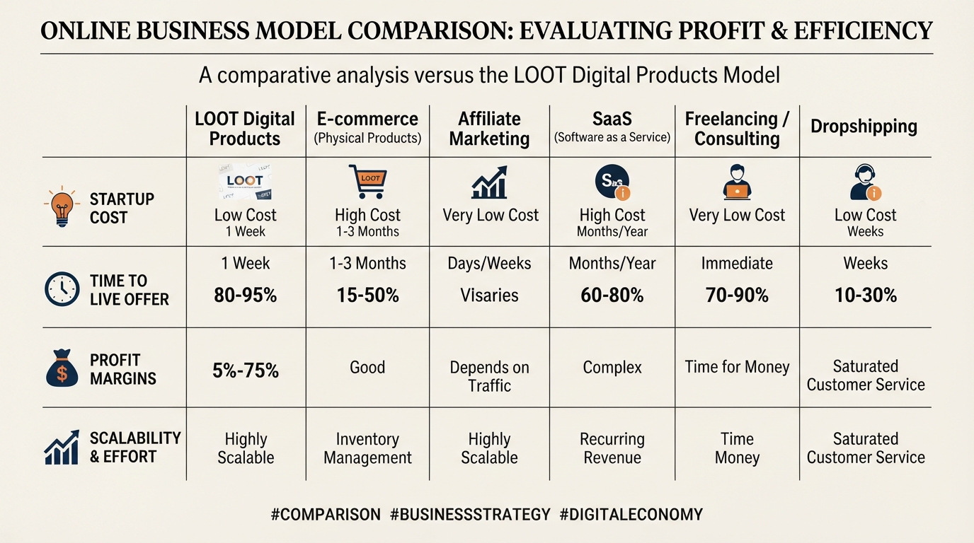 Table showing costs and time to live offer across 7 business models
