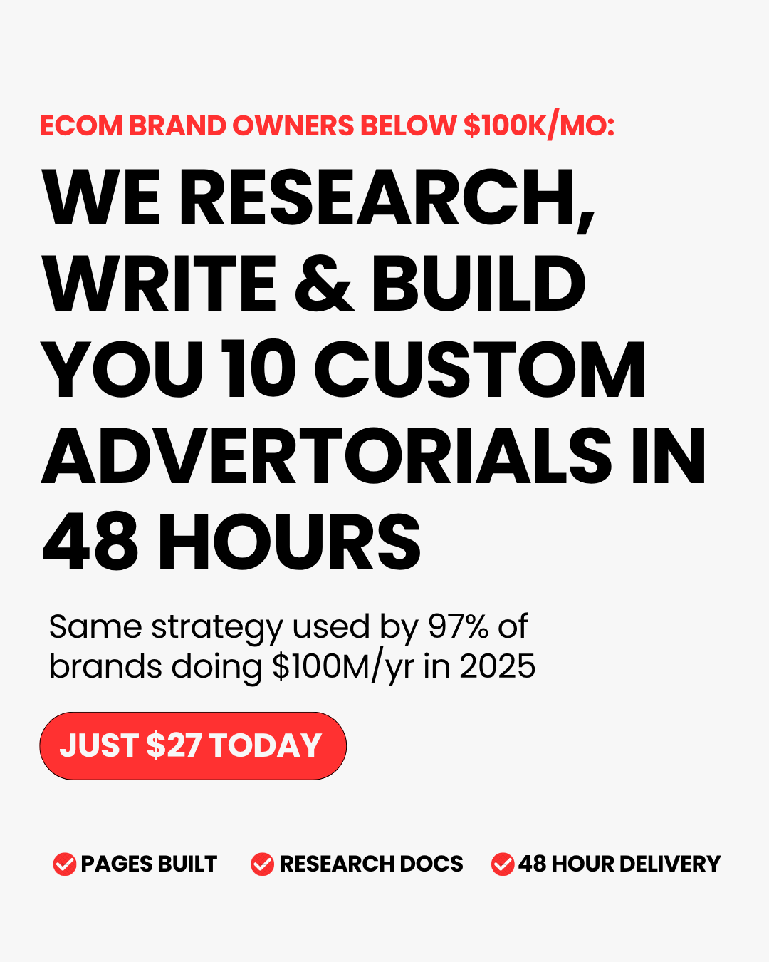 Page 1 &middot; Ecom Brands Below $100K/Month &mdash; white version, red button